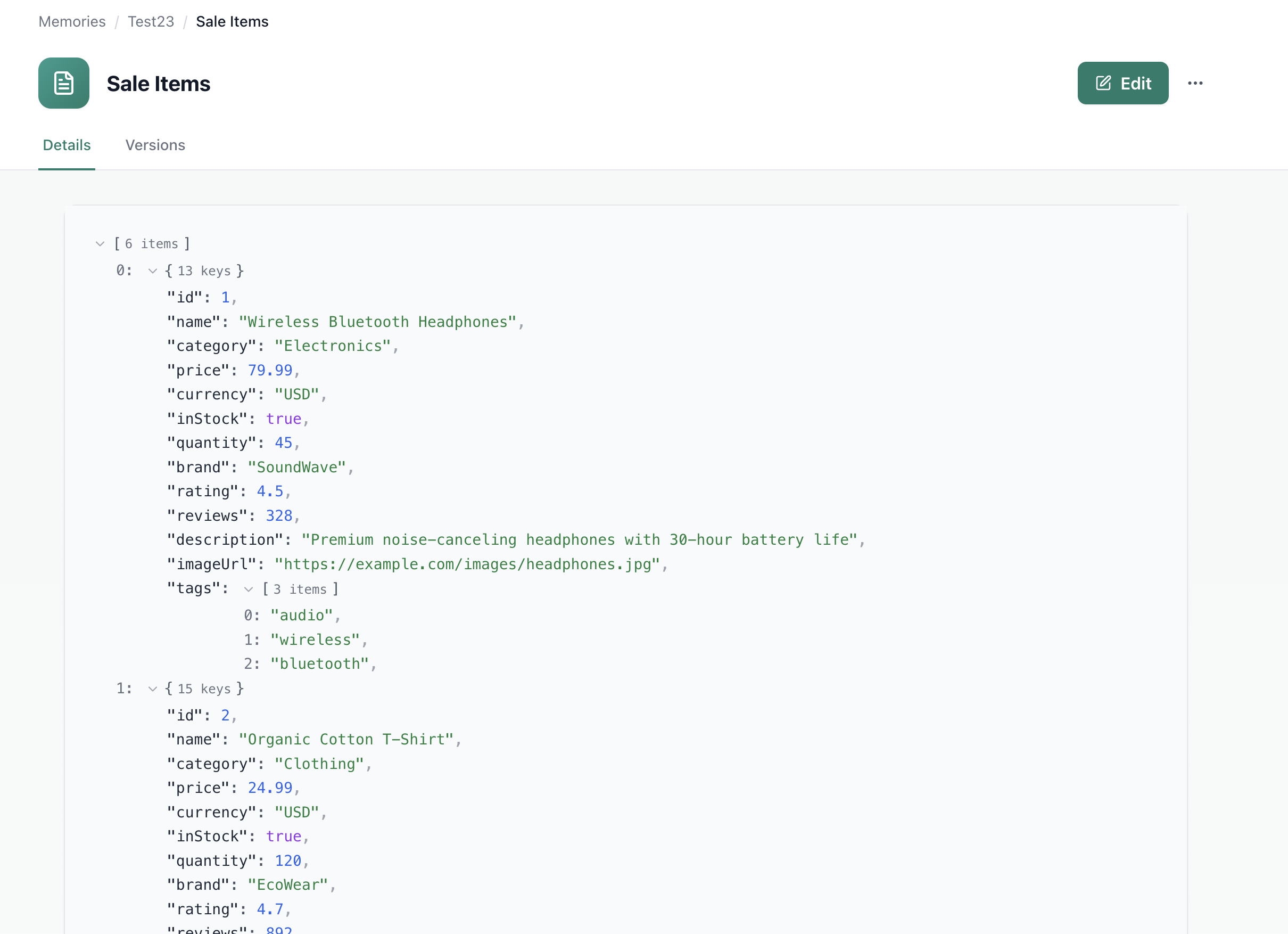 JSON Memory Example