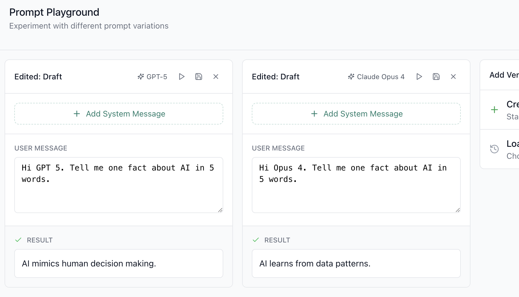 A playground comparing model outputs side by side